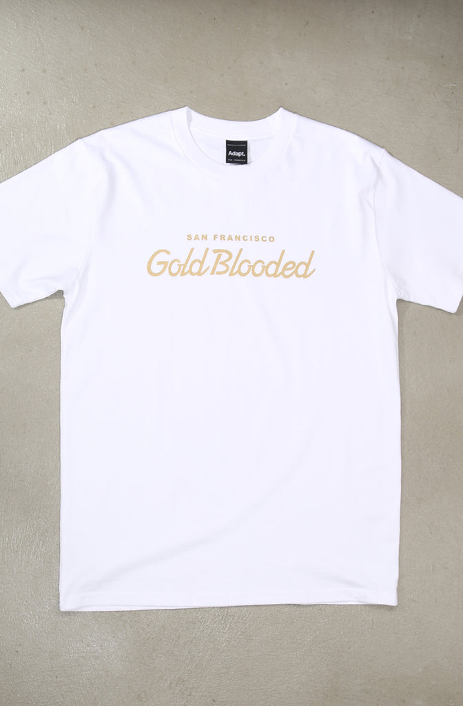 Gold Blooded Script (Men's White Tee)