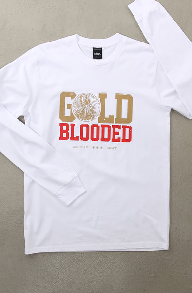 White t shirt store with gold print