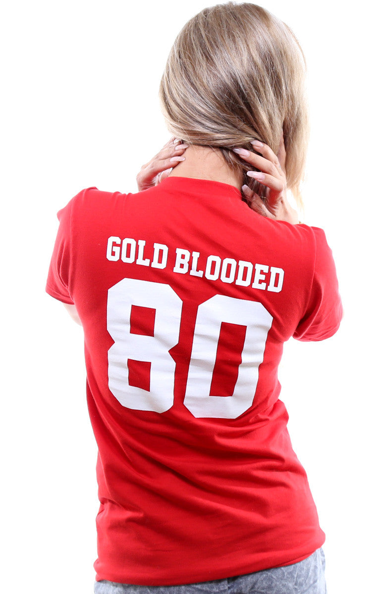 Gold Blooded Legends :: 80 (Women's Red V-Neck)