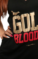 Gold Blooded (Women's Black/Red V-Neck)