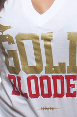 Gold Blooded (Women's White/Red V-Neck)