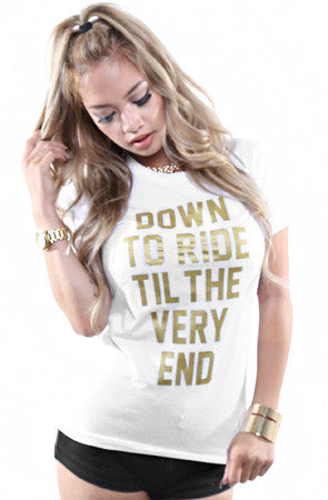 LAST CALL - Breezy Excursion X Adapt :: Down To Ride GOLD Edition (Bonnie) (Women's White Tee)
