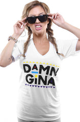 Damn Gina (Women's White V-Neck)