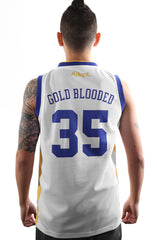 LAST CALL - Gold Blooded 35 (Men’s White Basketball Jersey)