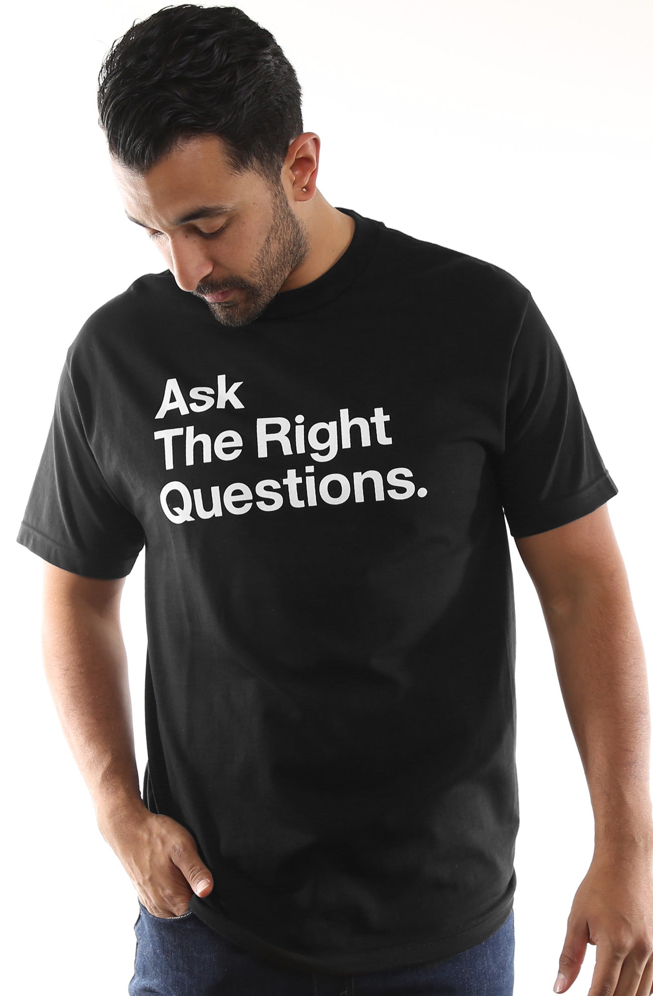 Ask The Right Questions (Men's Black Tee)