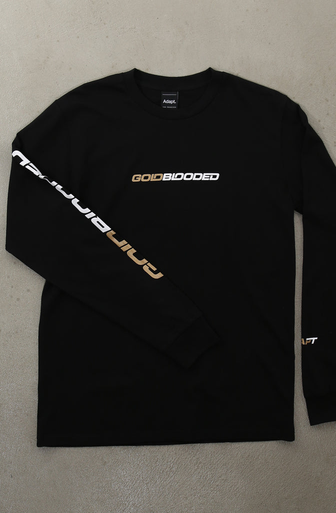 Gold Blooded RPM (Men's Black/White/Gold Long Sleeve Tee)