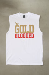 Gold Blooded (Men's White/Red Sleeveless Tee)