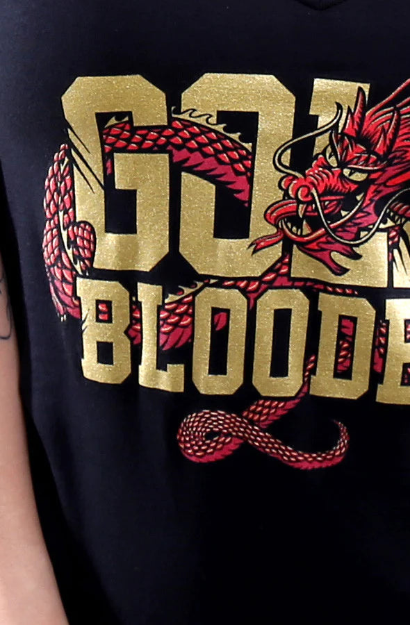 Gold Blooded (Women's Black/Red V-Neck)