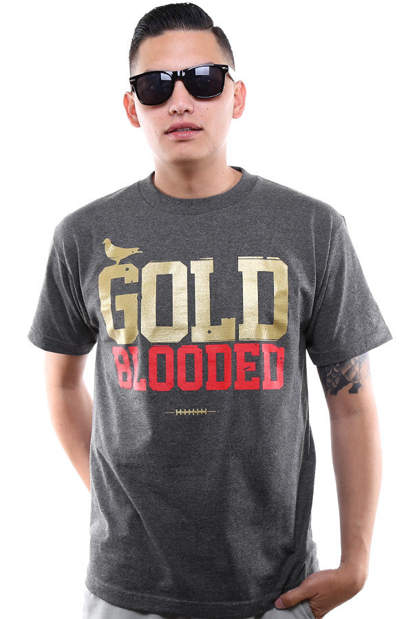 Gold Blooded (Men's Dark Charcoal/Red Tee)
