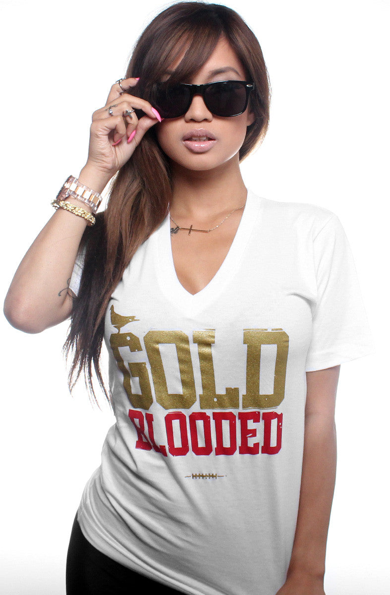 Gold Blooded (Women's White/Red V-Neck)