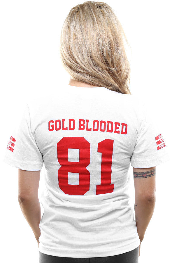 Gold Blooded Legends :: 81 (Women's White V-Neck)