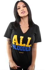 All Blooded (Women's Black/Royal V-Neck)