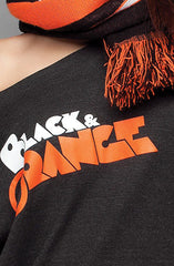 Black and Orange (Women's Dark Charcoal/Orange Wide-Neck Pullover)