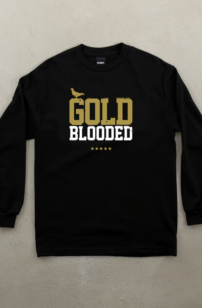 Gold Blooded (Men's Black/White/Gold Long-Sleeve Tee)