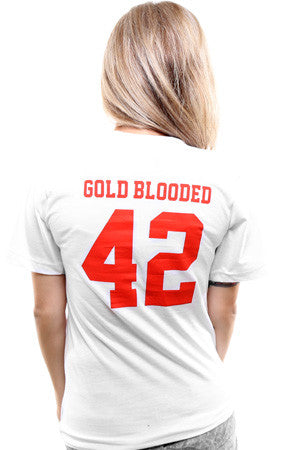 Gold Blooded Legends :: 42 (Women's White V-Neck)