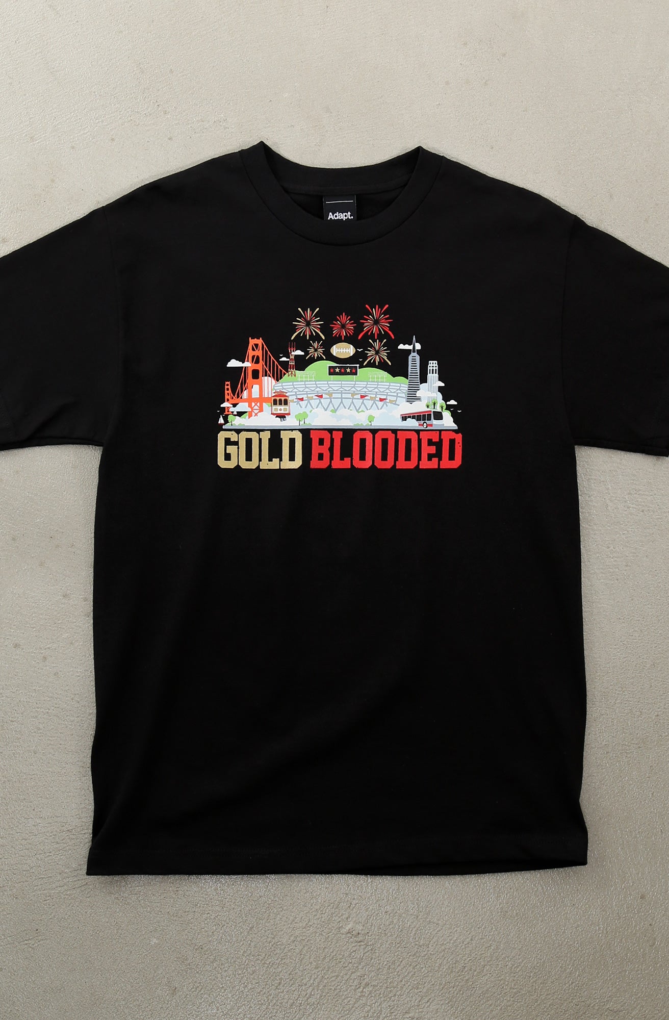All Good Living X Adapt :: Gold Blooded Cityscape (Men's Black Tee)