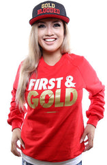 First and Gold (Women's Red/Gold Crewneck Sweatshirt)