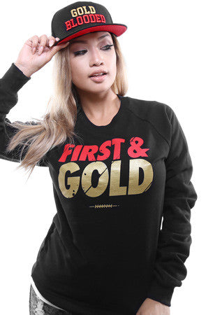 First and Gold (Women's Black/Gold Crewneck Sweatshirt)