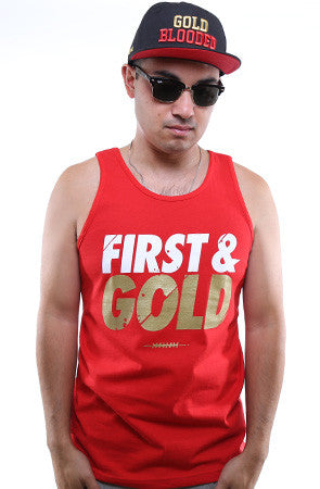 First and Gold (Men's Red Tank)