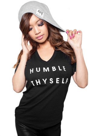 Humble Thyself (Women's Black V-Neck)