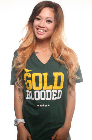 Gold Blooded (Women's Green V-Neck)
