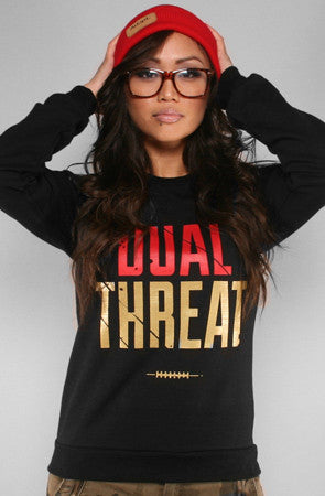 Colin Kaepernick X Adapt :: Dual Threat (Women's Black Crewneck Sweatshirt)