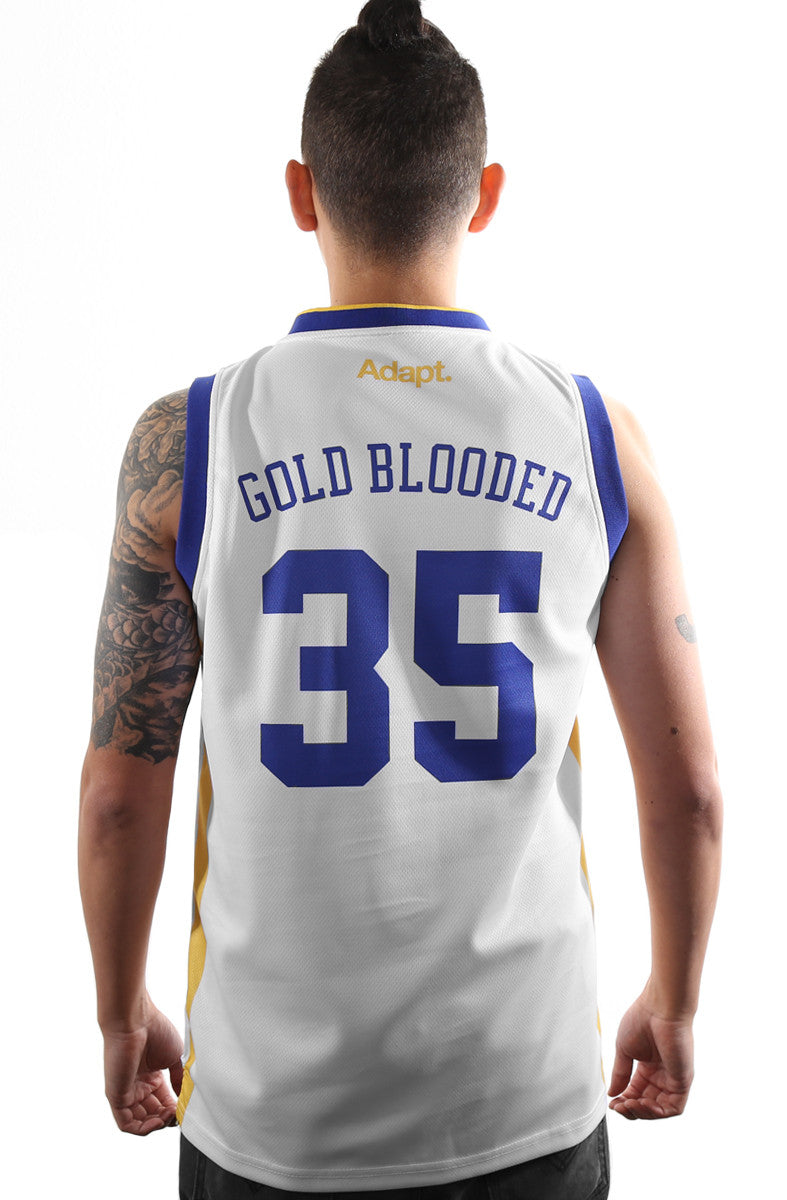 Gold Blooded 35 (Men’s White Basketball Jersey)
